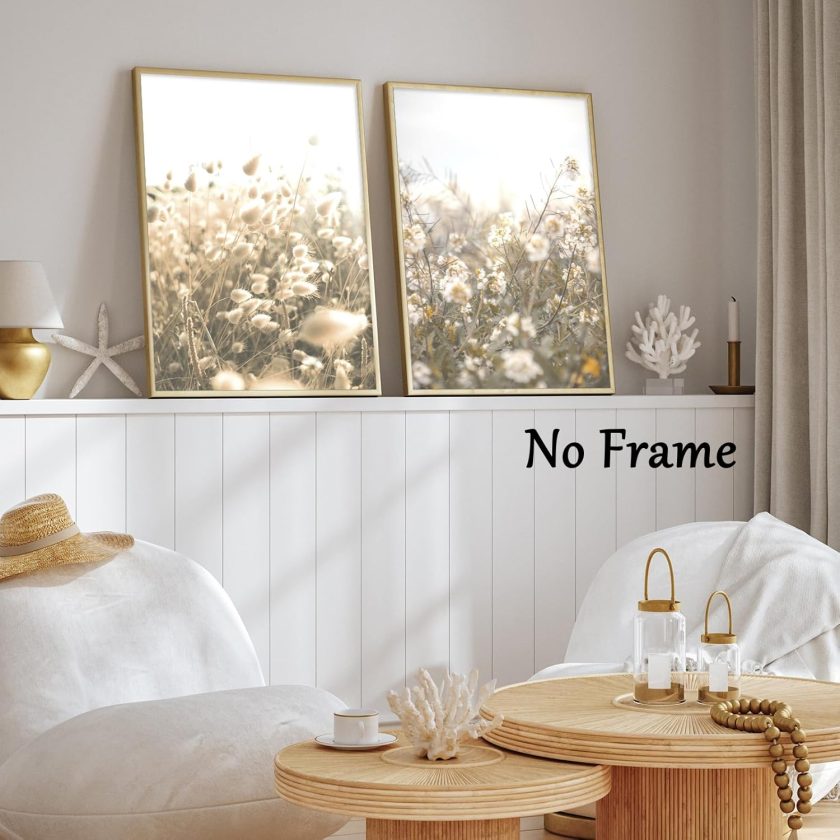 Beige Plant Flower Wall Art Pampas Grass Wall Canvas Beige Flower Picture Nature Plant Paintings Dried Flower Prints Neutral Plant Wall Art Boho Floral Poster Pampas Grass Artwork 16x24inchx3 No Frame - Image 2