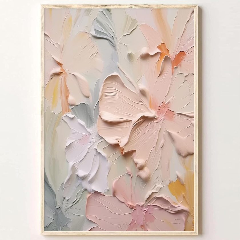 Large Abstract Floral Wall Art Modern Abstract Painting Colorful Textured Pictures Canvas Pink Blue Flower Wall Art Textured Floral Painting Abstract Blossom Flower Print Pictures 16x24inch No Frame