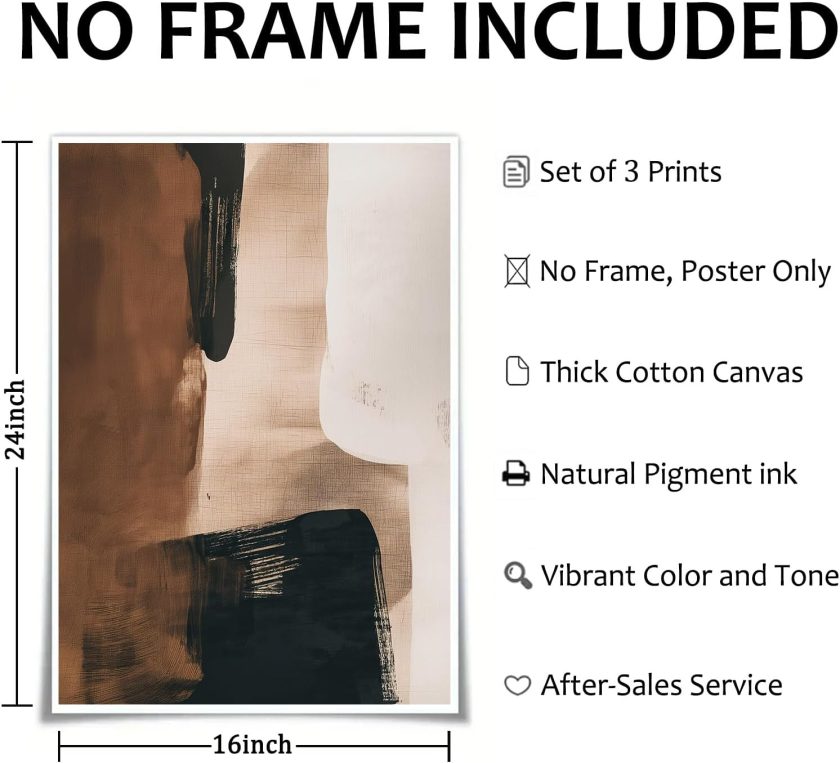 Black and Brown Abstract Wall Art Brown Abstract Pictures Modern Neutral Wall Art Black and Terracotta Picture Modern Minimalist Painting for Living Room Bedroom 16x24inchx3pcs No Frame - Image 2