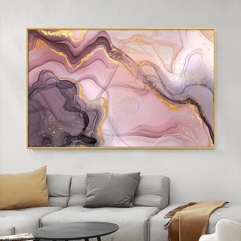 Black and Pink Abstract Wall Art Pink Abstract Poster Pink and Gold Painting Pink Gray Wall Art Pink Marble Poster Pink and Gold Abstract Painting Modern Abstract Artwork for Bedroom 16x24inch Frameless