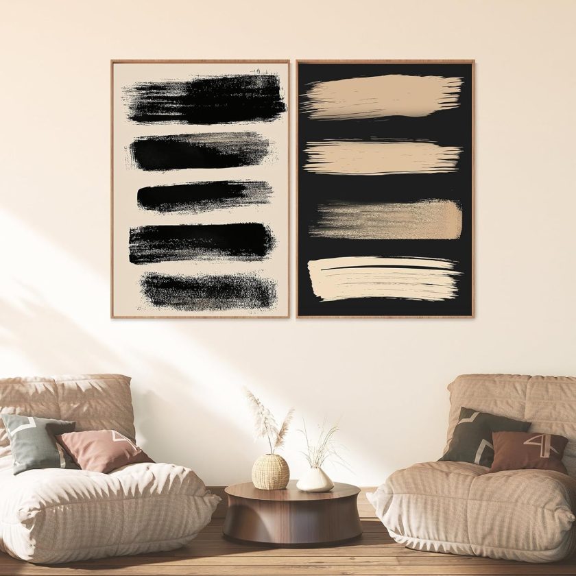 Abstract Beige And Black Wall Art Geometric Line Art Black Beige Picture Black Beige Line Art Abstract Gold And Black Wall Art Gold Black Poster Modern Black Gold And Beige Prints 16x24inchx2 No Frame