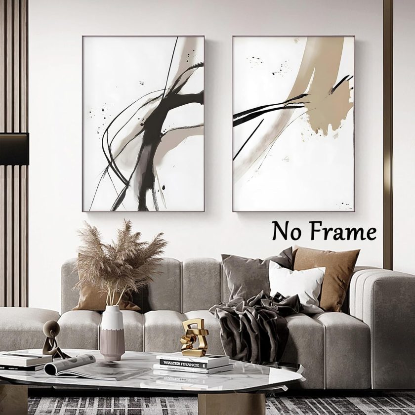 Black And Beige Abstract Canvas Wall Art Neutral Abstract Prints Abstract Minimalist Painting Abstract Line Art Posters Brown Black And Beige Picture Neutral Artwork For Walls Decor 16x24inchx3 No - Image 2