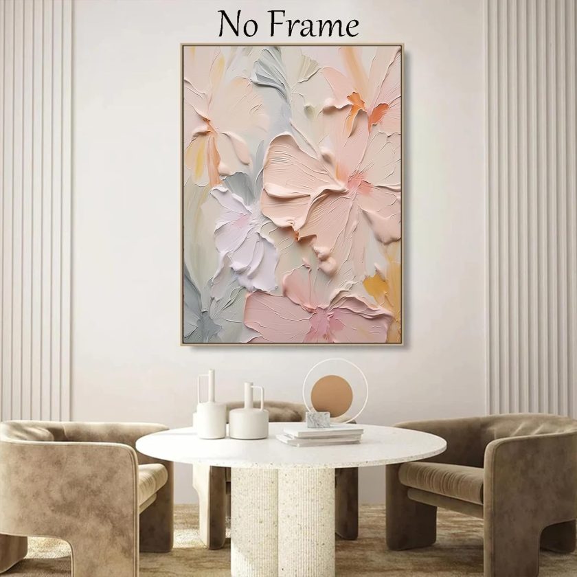 Large Abstract Floral Wall Art Modern Abstract Painting Colorful Textured Pictures Canvas Pink Blue Flower Wall Art Textured Floral Painting Abstract Blossom Flower Print Pictures 16x24inch No Frame - Image 2
