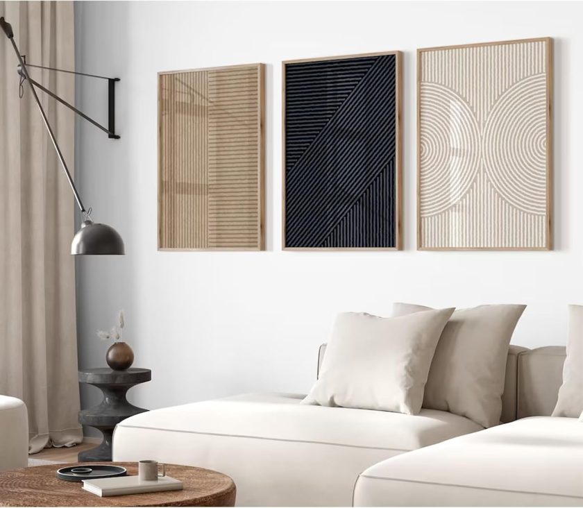 Modern Abstract Pictures Wall Art Boho Neutral Canvas Wall Art Minimalist Wall Decor Black Brown Artwork Abstract Modern Painting Prints for Living Room Bedroom 16x24 Inch Unframed Set of 3 (NO Frame)