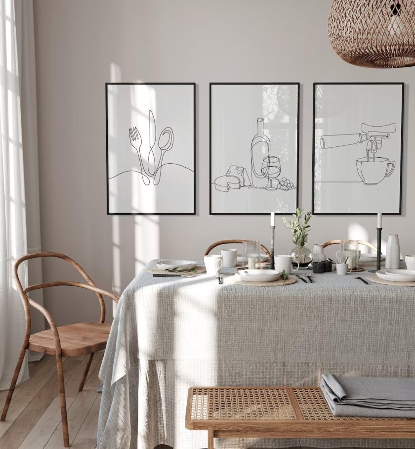 3Pcs Line Drawing Kitchen Wall Art, Modern Black White Minimalist Kitchen Abstract Line Art Posters Prints Dining Room Wall Decor Canvas Paintings Pictures Home Decoration, Unframed (line art, 16x24in - Image 2