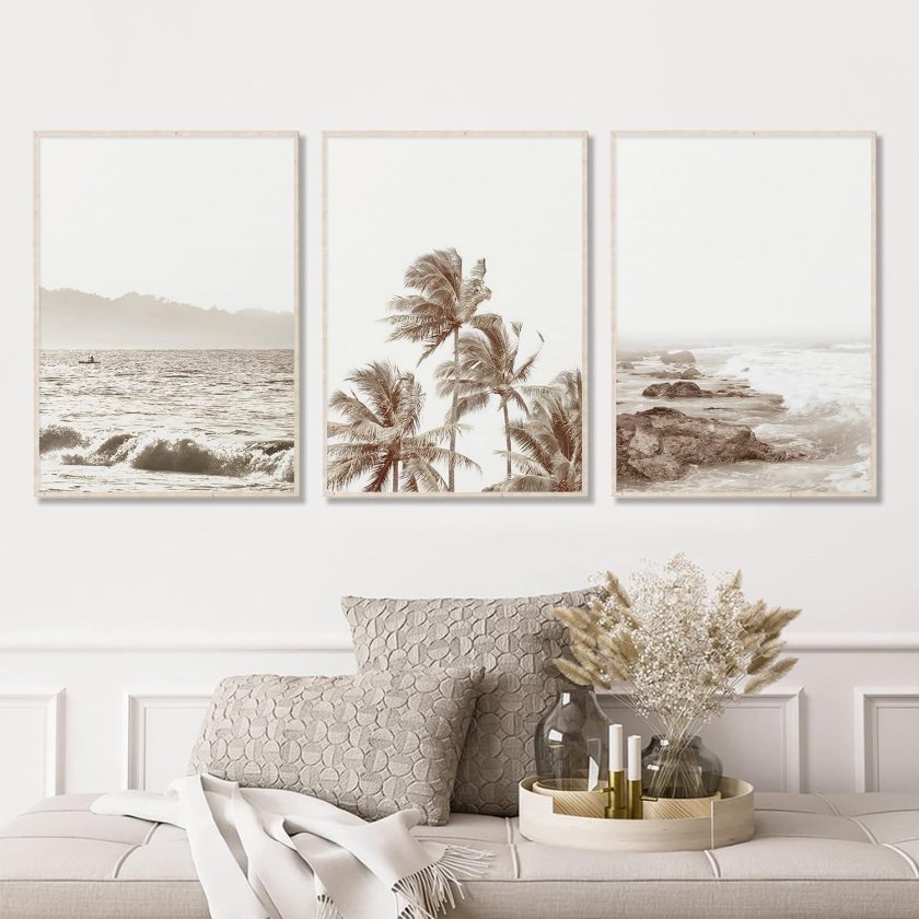 Set of 3 Beach Prints - Coastal, Neutral, Palm & Tropical Themes - Ocean Wall Art
