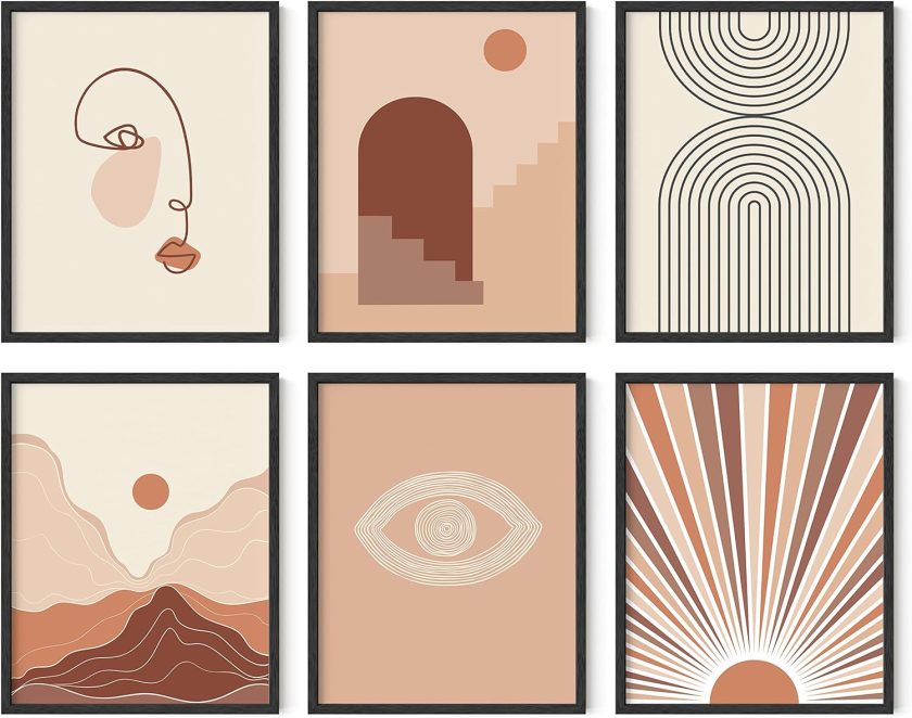 Boho Prints for Wall Decor - Set of 6 Geometric Posters and Bohemian Art Prints Mid Century Wall Art | Aesthetic Bohemian Wall Decor UNFRAMED (Natural Boho, 8x10)