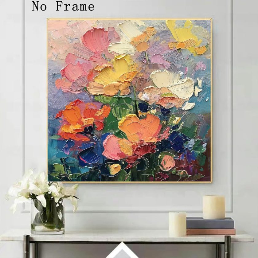 Colorful Flower Wall Art Yellow Orange Wildflower Painting Botanical Picture Floral Poster Daisy Flower Oil Painting On Canvas Abstract Nature Botanical Poster Modern Colorful Art 16x16inch Frameless - Image 2